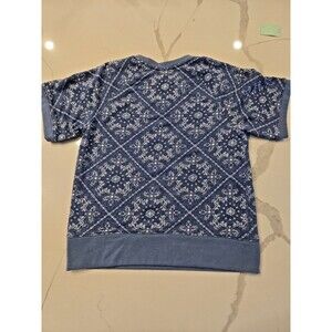 ​LL Bean Signature Women's M Short Sleeve Sweatshirt Blue Bandana Paisley Print